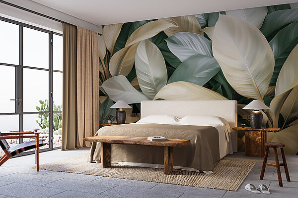 Fotomurales Hojas exuberantes en tonos suaves