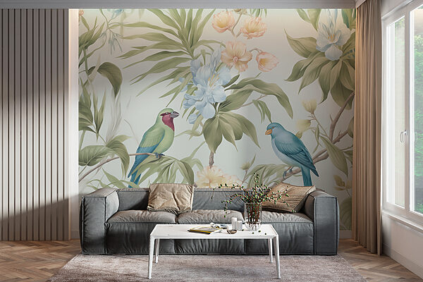 Papel pintado con pájaros y flores Fotomurales Papel pintado con pájaros y flores