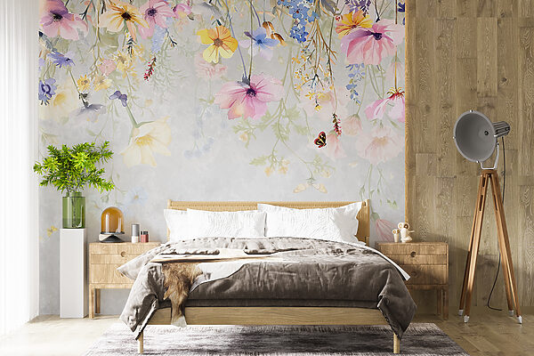 Pintura de flores y mariposas Fotomurales Pintura de flores y mariposas
