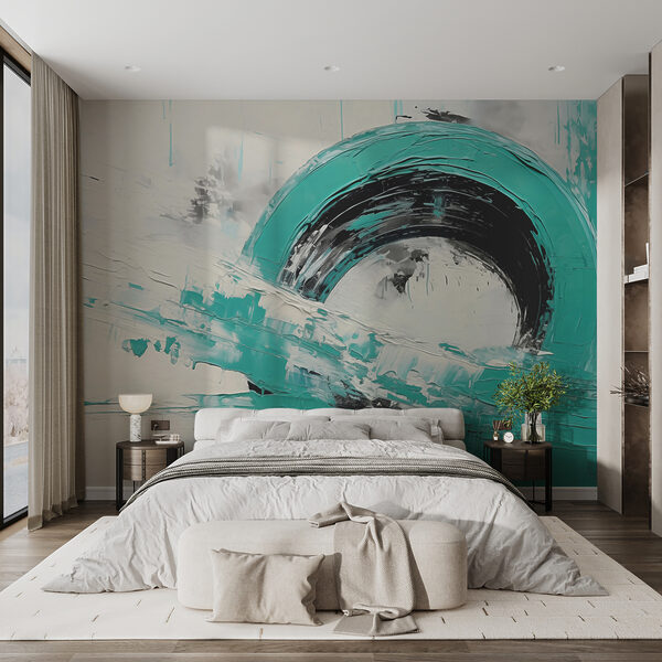 Pintura de un círculo con pintura blanca y negra Fotomurales Pintura de un círculo con pintura blanca y negra