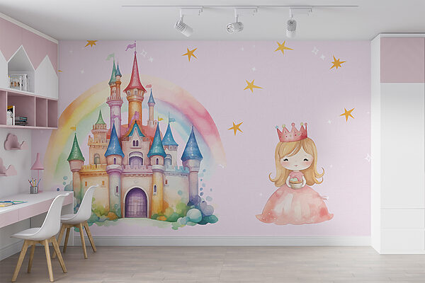 Dibujo animado de una princesa y un castillo Fotomurales Dibujo animado de una princesa y un castillo