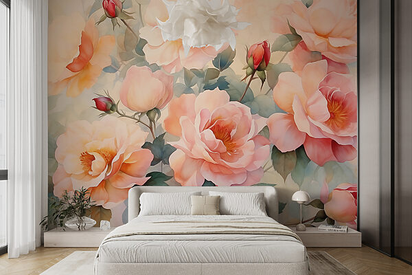 Pintura de flores en una pared Fotomurales Pintura de flores en una pared