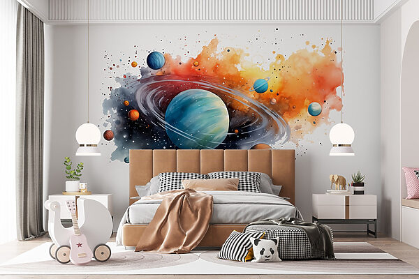 Acuarela de planetas y estrellas Fotomurales Acuarela de planetas y estrellas
