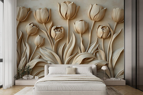 Fotomurales Fotomurales Elegantes esculturas de tulipanes beige en flor (SKU: w01852)