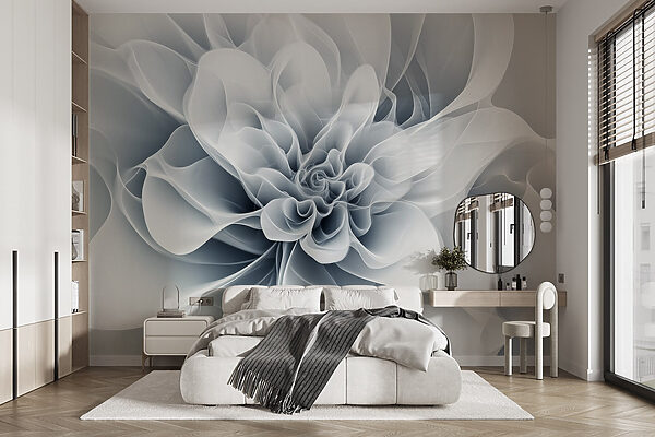 Elegantes remolinos de diseño floral monocromo Fotomurales Elegantes remolinos de diseño floral monocromo