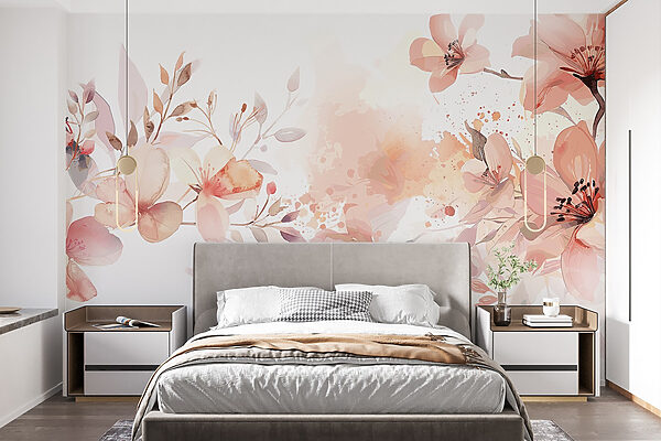 Pintura de flores y hojas Fotomurales Pintura de flores y hojas