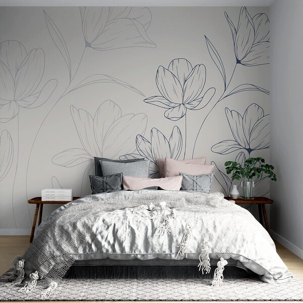 Fotomurales Dibujo de flores sobre fondo blanco