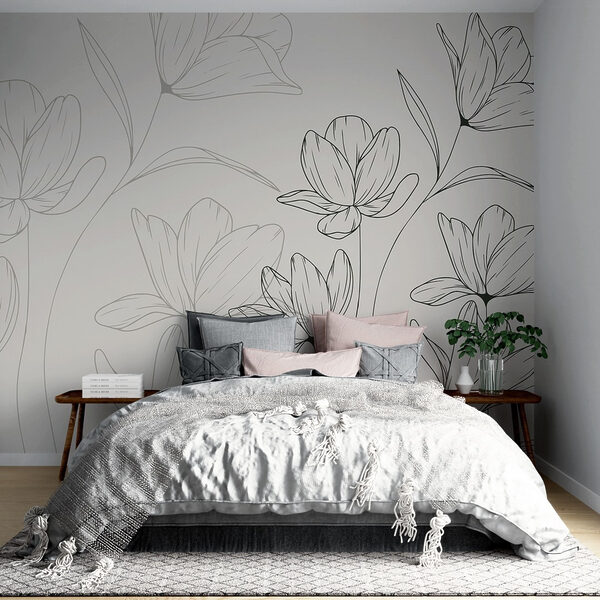 Dibujo de flores sobre fondo blanco Fotomurales Dibujo de flores sobre fondo blanco