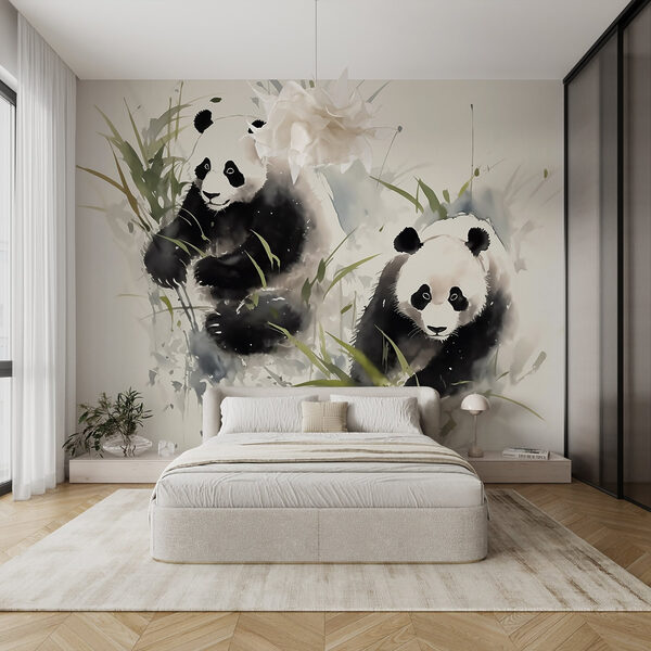 Pareja de pandas en la hierba Fotomurales Pareja de pandas en la hierba