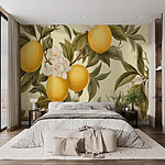 Fotomurales Papel pintado con limones y flores
