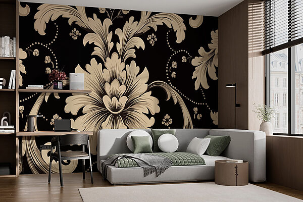 Elegante diseño floral sobre fondo negro Fotomurales Elegante diseño floral sobre fondo negro