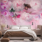 Fotomurales Pintura de flores sobre fondo rosa