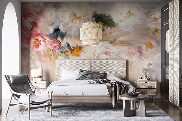 Pintura de flores sobre fondo blanco Fotomurales Pintura de flores sobre fondo blanco