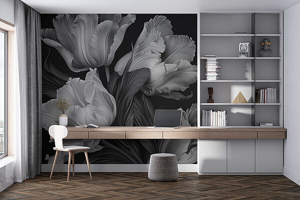 Elegantes tulipanes en tonos monocromos Fotomurales Elegantes tulipanes en tonos monocromos