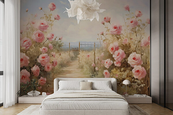 Pintura de rosas rosadas Fotomurales Pintura de rosas rosadas