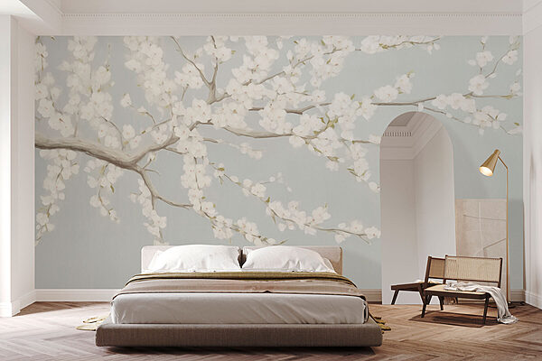 Fotomurales Pintura de un árbol con flores blancas