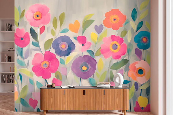 Pintura de flores y hojas Fotomurales Pintura de flores y hojas