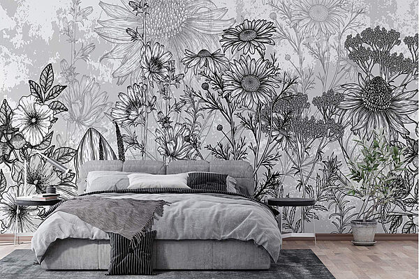 Imagen de flores en blanco y negro Fotomurales Imagen de flores en blanco y negro