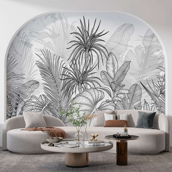 Dibujo de plantas en blanco y negro Fotomurales Dibujo de plantas en blanco y negro