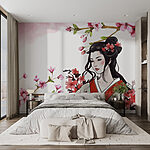 Fotomurales Mujer con kimono y flores