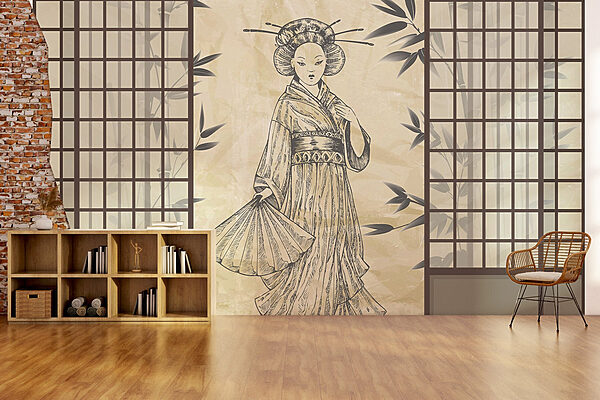 Dibujo de una mujer con kimono Fotomurales Dibujo de una mujer con kimono