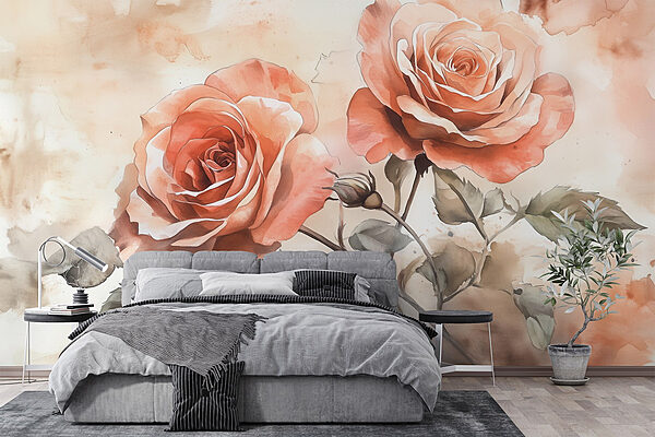 Pintura de dos rosas Fotomurales Pintura de dos rosas