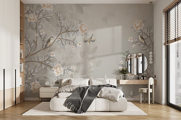 Papel pintado con pájaros en la rama de un árbol Fotomurales Papel pintado con pájaros en la rama de un árbol