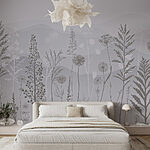 Fotomurales Fondo gris y blanco con plantas y montañas