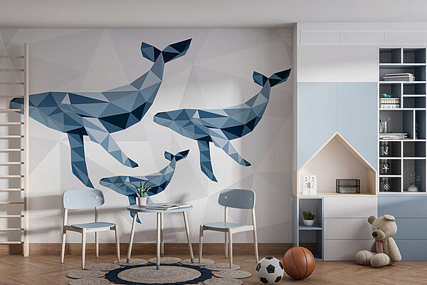 Grupo de ballenas en estilo low poly Fotomurales Grupo de ballenas en estilo low poly