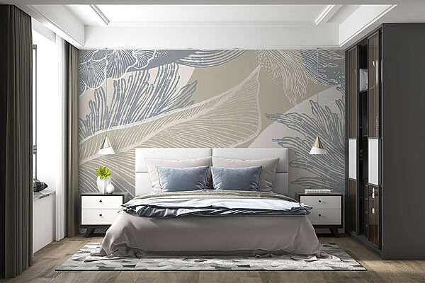 Elegante estampado floral en tonos suaves Fotomurales Elegante estampado floral en tonos suaves