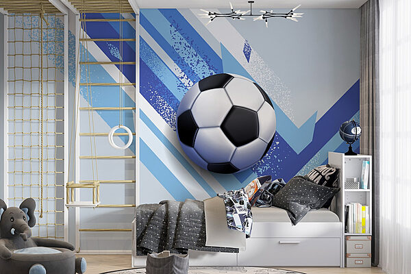 Balón de fútbol sobre fondo azul y blanco Fotomurales Balón de fútbol sobre fondo azul y blanco