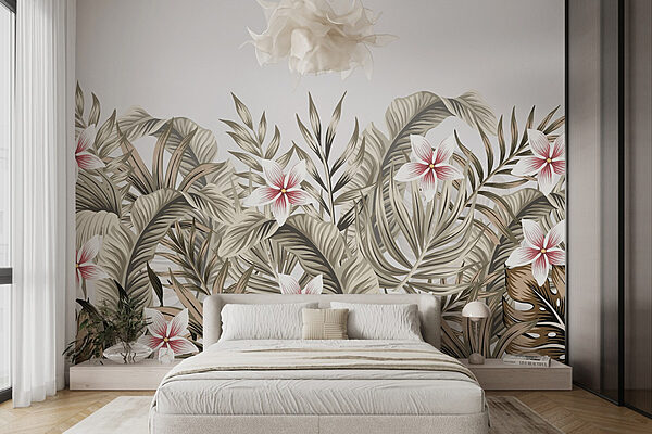 Flora tropical en colores suaves Fotomurales Flora tropical en colores suaves