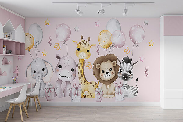 Grupo de animales con globos Fotomurales Grupo de animales con globos