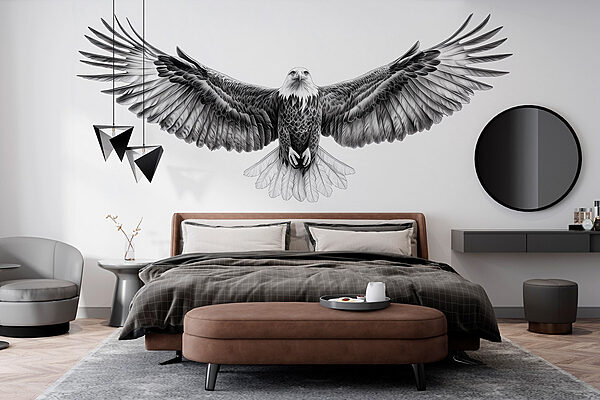 Imagen en blanco y negro de un pájaro volando Fotomurales Imagen en blanco y negro de un pájaro volando