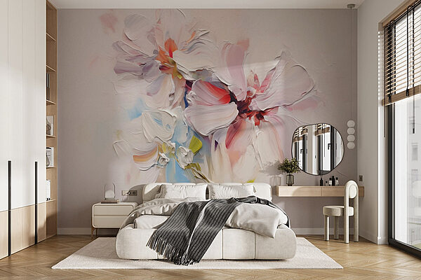 Pintura de flores sobre una superficie blanca Fotomurales Pintura de flores sobre una superficie blanca