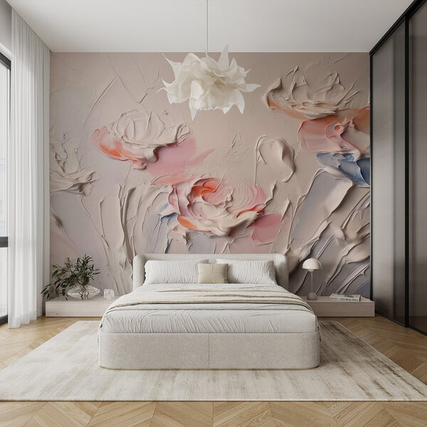 Pintura de flores con pintura blanca y rosa Fotomurales Pintura de flores con pintura blanca y rosa