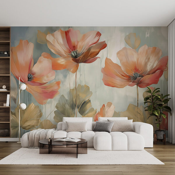 Pintura de flores en una pared Fotomurales Pintura de flores en una pared