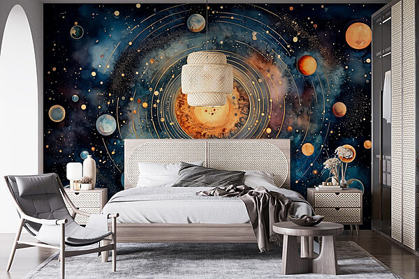 Pintura de planetas en el espacio Fotomurales Pintura de planetas en el espacio