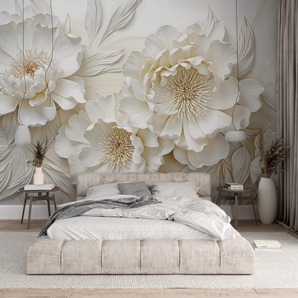 Fotomurales Flores blancas con hojas