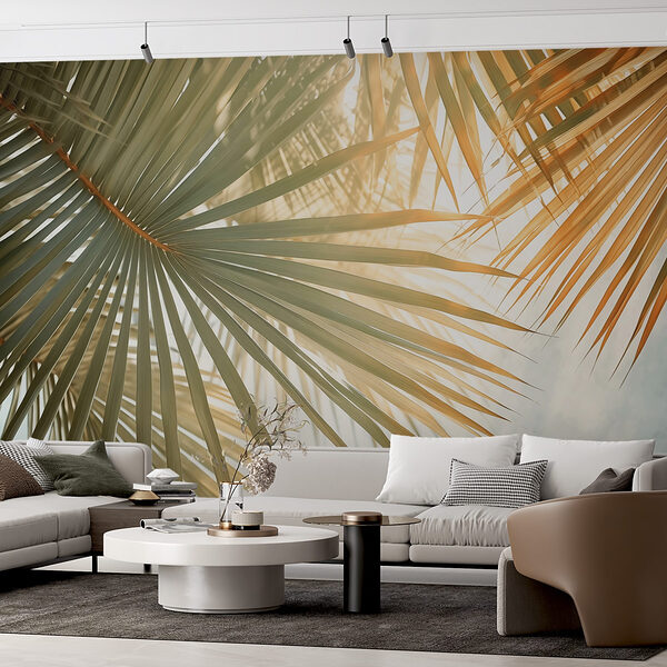 Serenas hojas de palmera bajo una luz suave Fotomurales Serenas hojas de palmera bajo una luz suave