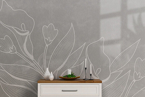 Dibujo lineal blanco de flores Fotomurales Dibujo lineal blanco de flores