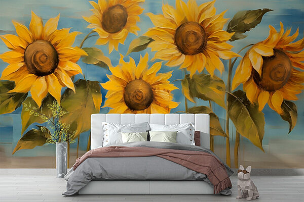 Pintura de girasoles en una pared Fotomurales Pintura de girasoles en una pared
