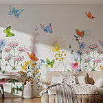 Fotomurales Pintura de flores y mariposas
