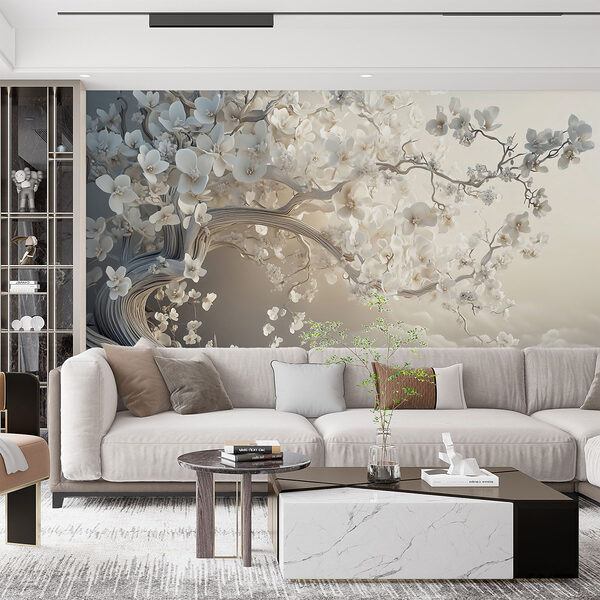 Fotomurales Árbol blanco con flores blancas