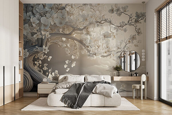 Fotomurales Fotomurales Árbol blanco con flores blancas (SKU: w02133)