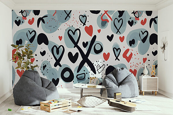 Patrón de corazones y símbolos Fotomurales Patrón de corazones y símbolos