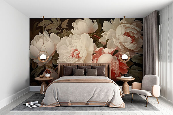 Grupo de flores blancas y rosas Fotomurales Grupo de flores blancas y rosas