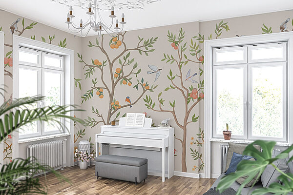 Papel pintado con pájaros y árboles Fotomurales Papel pintado con pájaros y árboles