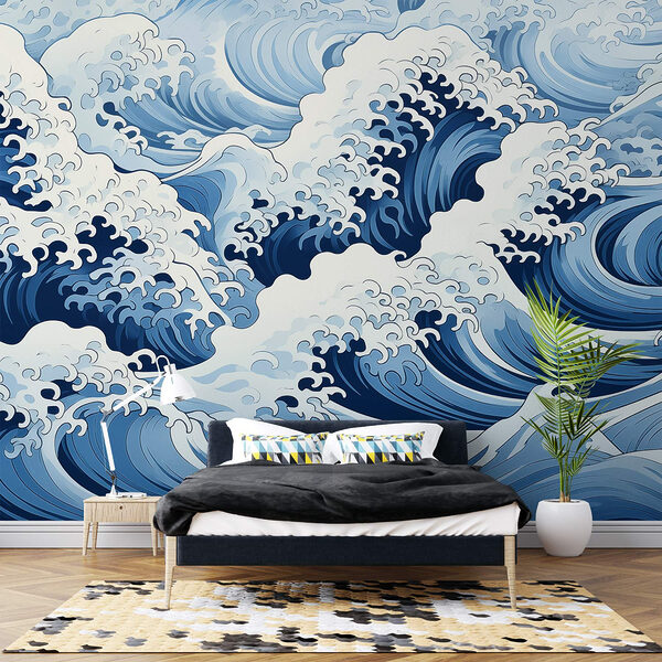 Estampado de ondas azules y blancas Fotomurales Estampado de ondas azules y blancas