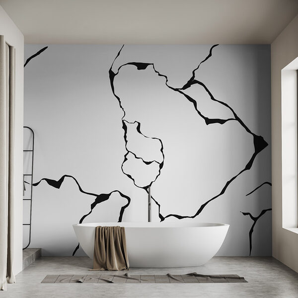 Dibujo en blanco y negro de una superficie agrietada Fotomurales Dibujo en blanco y negro de una superficie agrietada